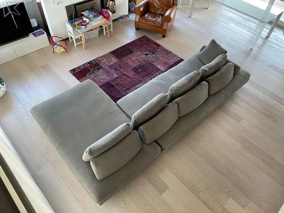 Fly sofa with peninsula in steel and fabric (brown), Dema 2