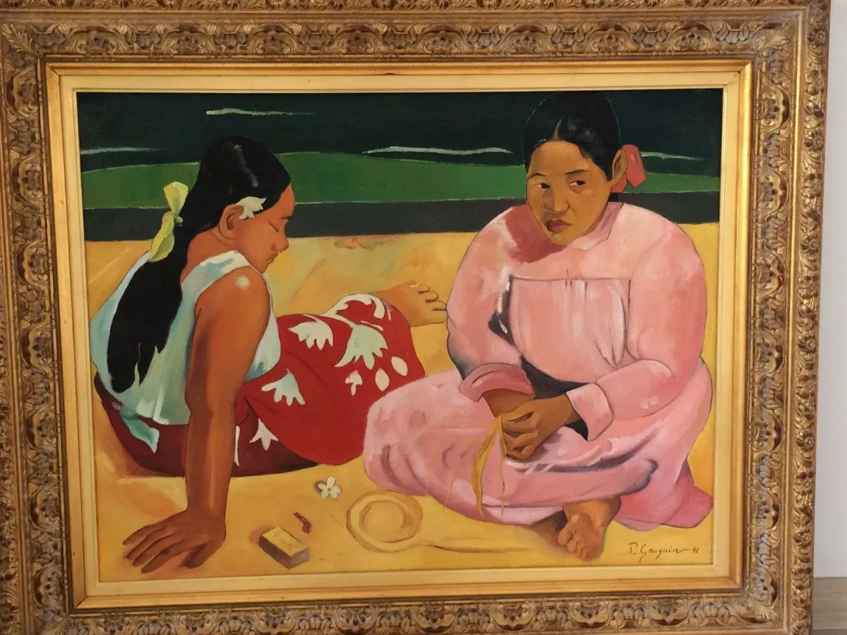 Vintage Gemälde Tahitianische Frauen am Strand 90er Jahre 2