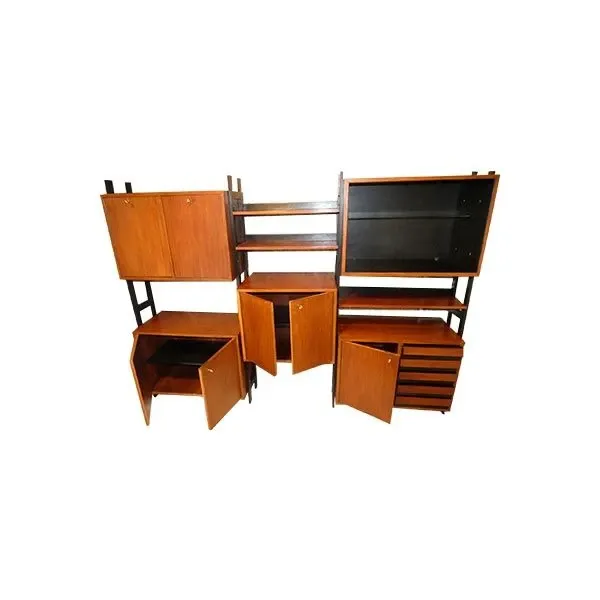 Set of 3 vintage modular bookcases in wood and black finishes (70s), image