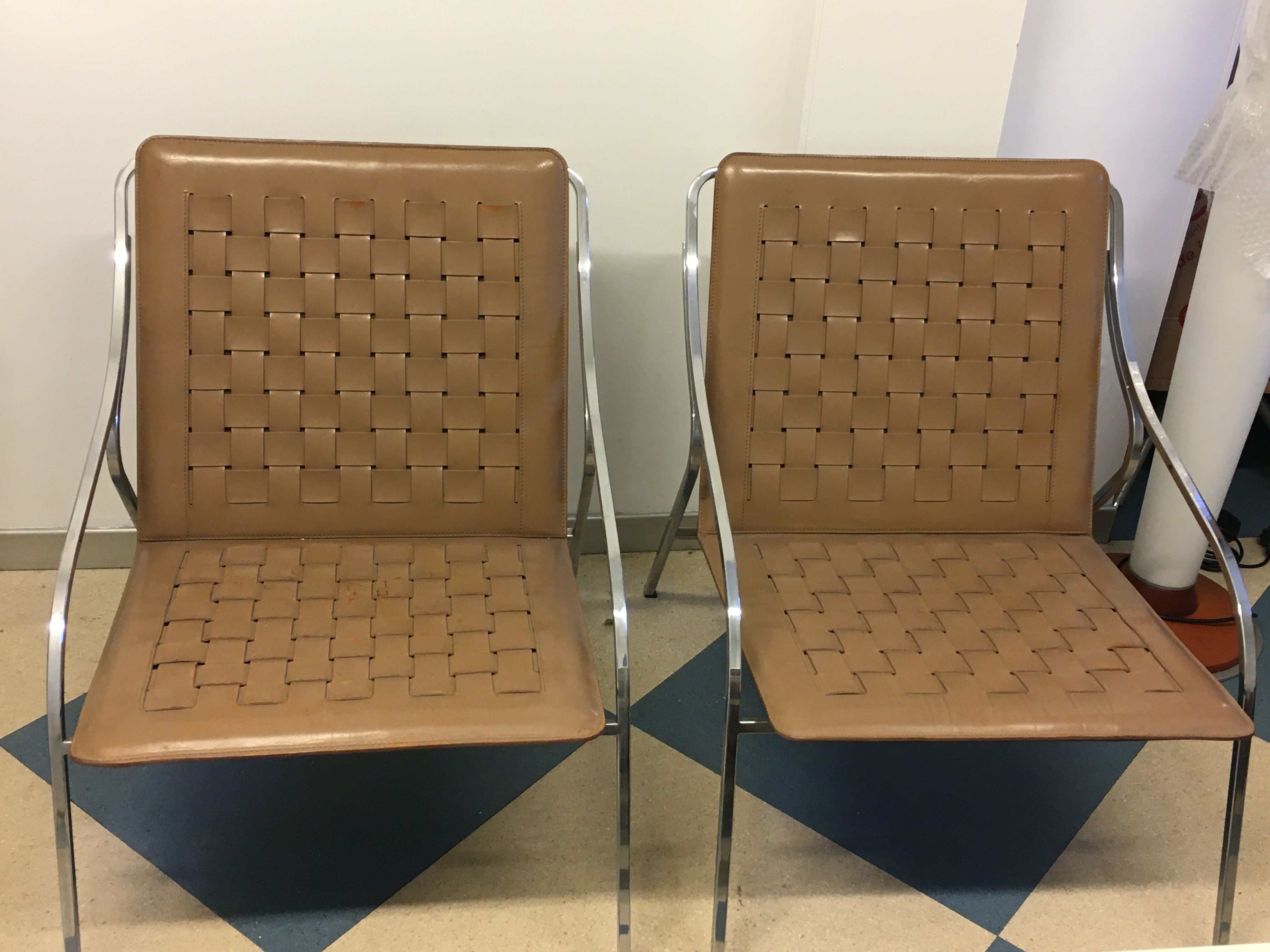 Fourline Leather and Metal Armchair by Marco Zanuso Details