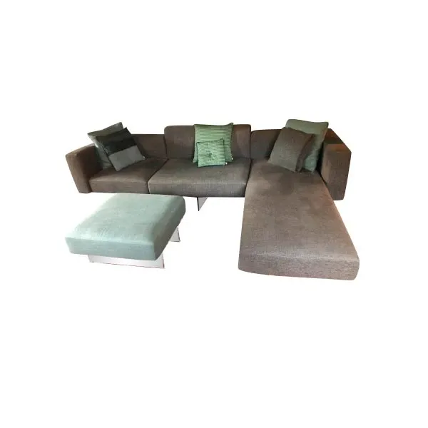 Divano Air chaise longue con pouf quadrato in tessuto, Lago 1