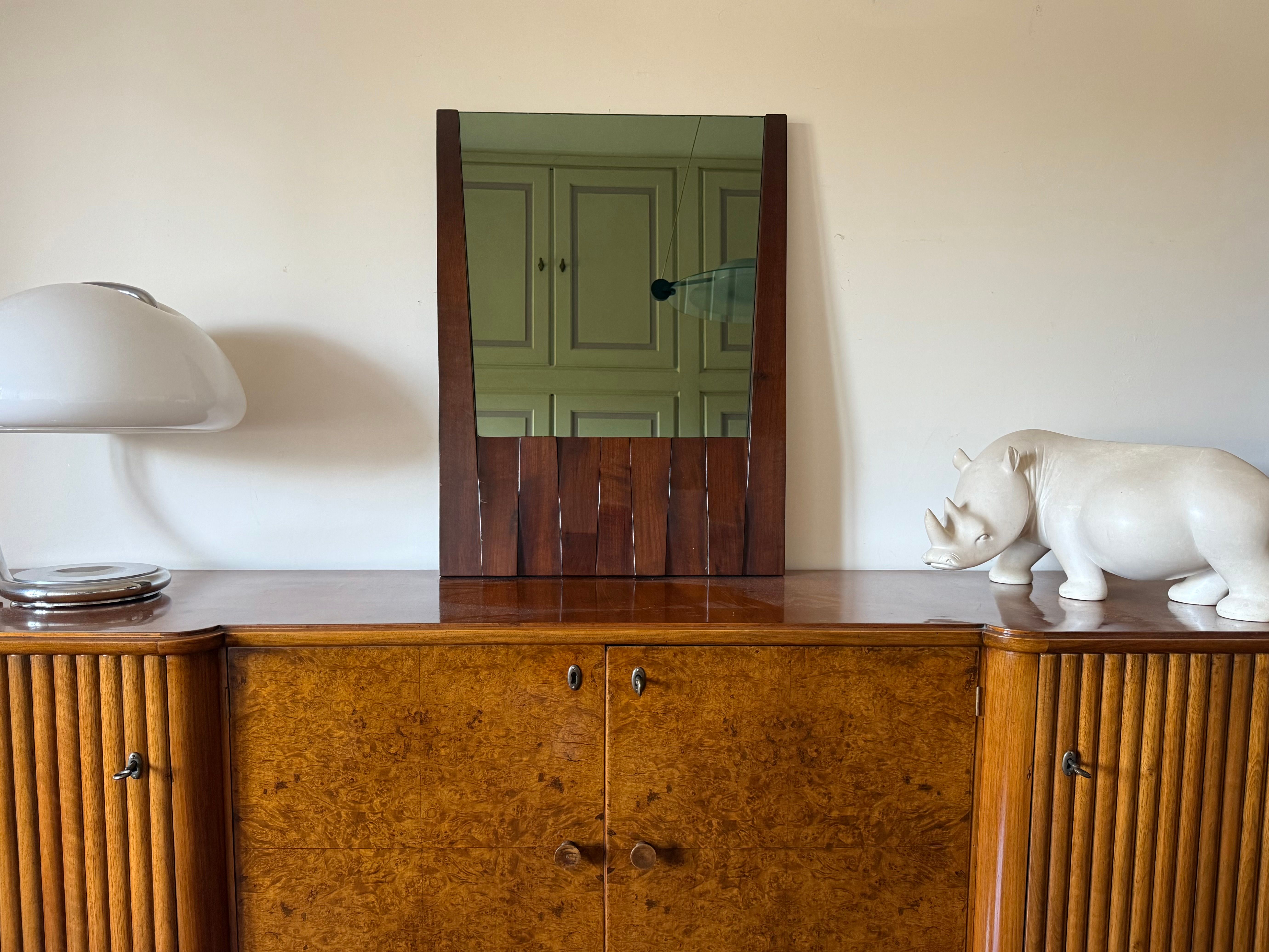 Barium walnut mirror by Luciano Frigerio (70s), Frigerio Brand