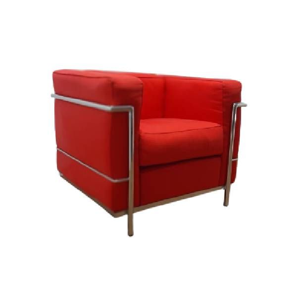 LC 2 armchair in red fabric by Le Corbusier, Alivar image