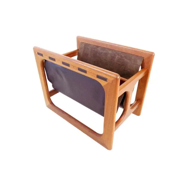 Vintage magazine rack in wood and leather, Salin Møbler image