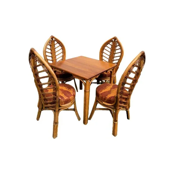 Vintage wooden Tiki table and 4 chairs set (1950s), image