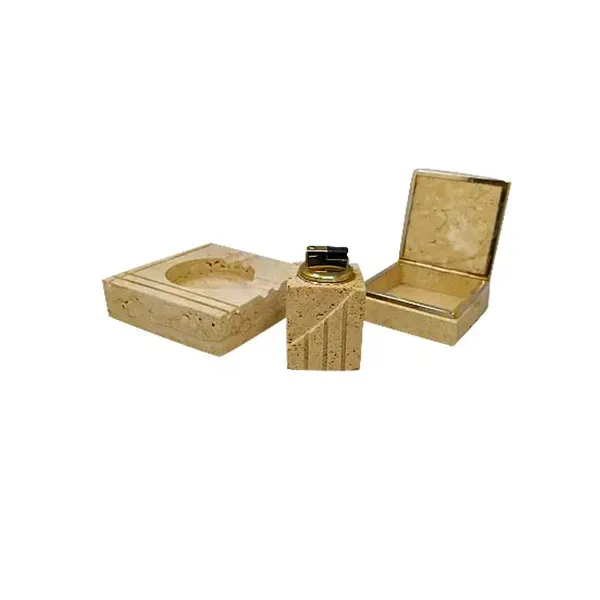 Enzo Mari smoking set in travertine marble, Fratelli Mannelli image