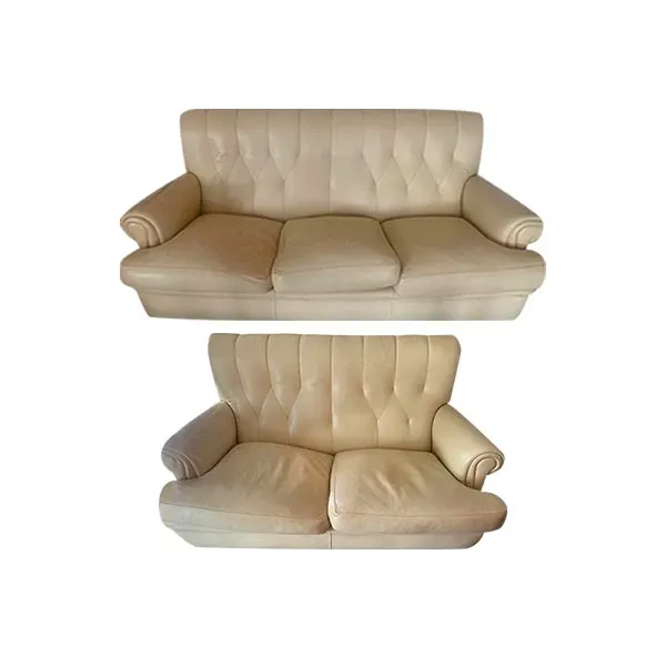 2-seater and 3-seater sofa set in leather (beige), Valdichienti 4