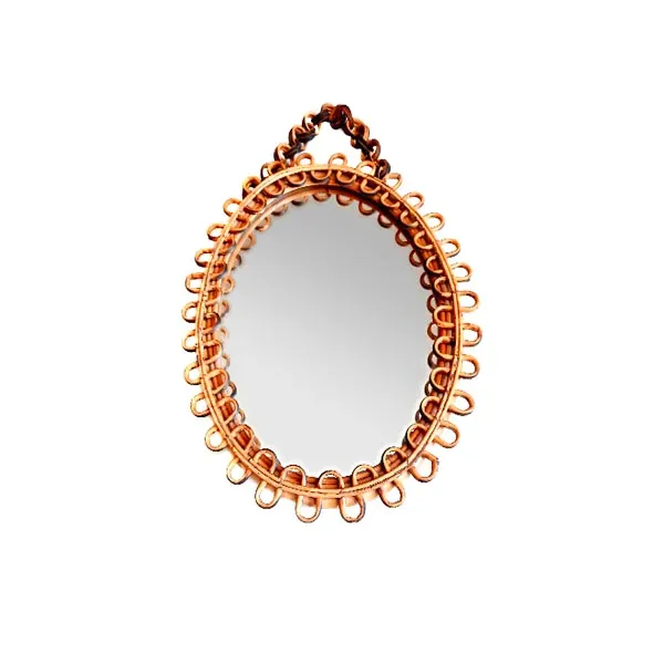 Vintage oval wall mirror in wicker and bamboo, 4