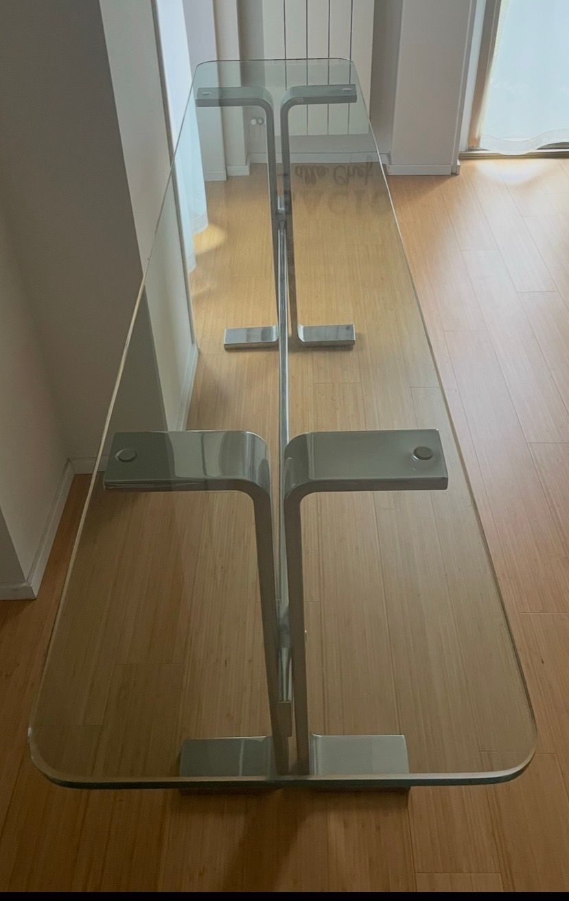 Chrome Metal and Glass Console Table (1970s) Front