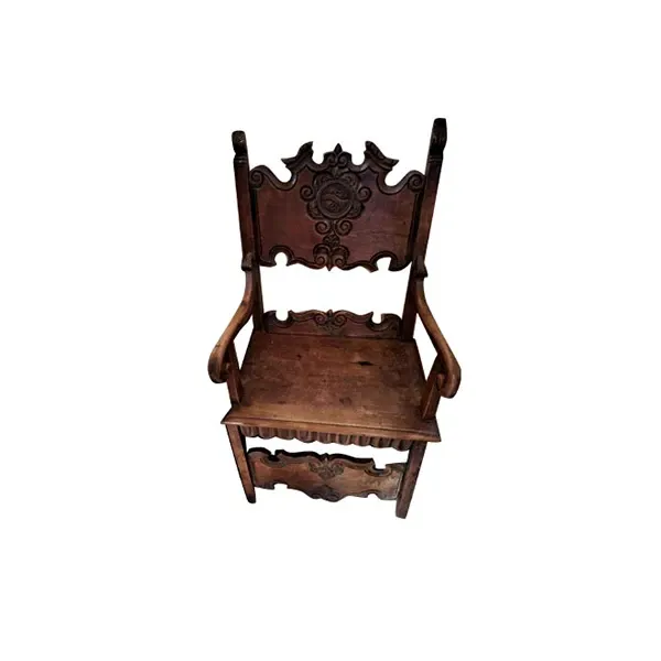 Antique Piedmontese high chair in walnut wood ( &#39;600) image