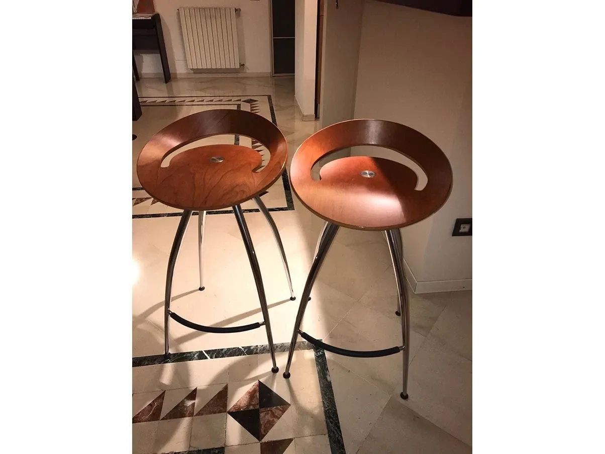 Set of 2 Lyra stools in chromed steel and wood, Magis 5