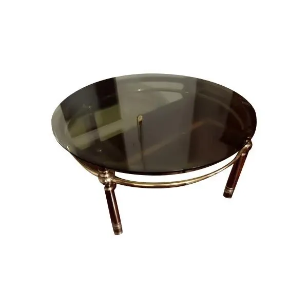 Round vintage glass and metal coffee table, image