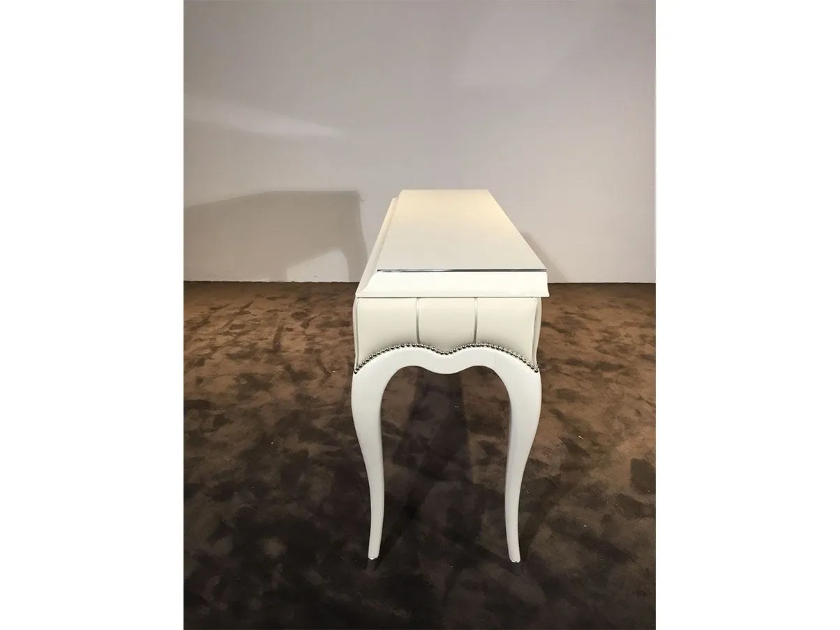 Konsole Ego aus lackiertem Holz und Leder (weiß) 4