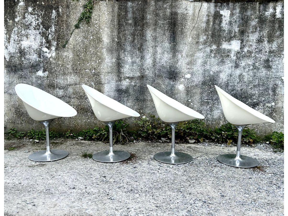 Set of 4 glossy white Eros chairs by Philippe Starck Front