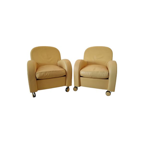 Set of 2 Daisy armchairs in yellow leather, Poltrona Frau image