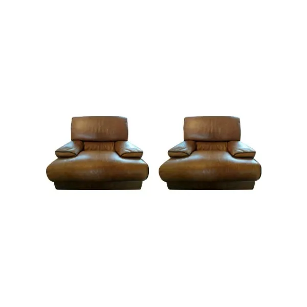 Set of 2 vintage armchairs in light leather (1970s), Arcon image