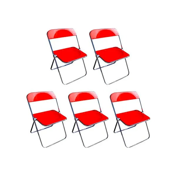 Set of 5 vintage folding chairs Plia (red), Anonima Castelli image