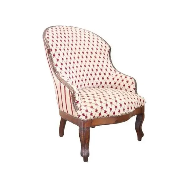 Vintage armchair in wood and two-tone fabric (19th century), image