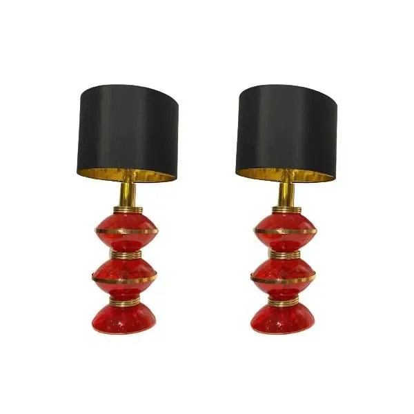 Set of 2 vintage red glass table lamps (1970s), image