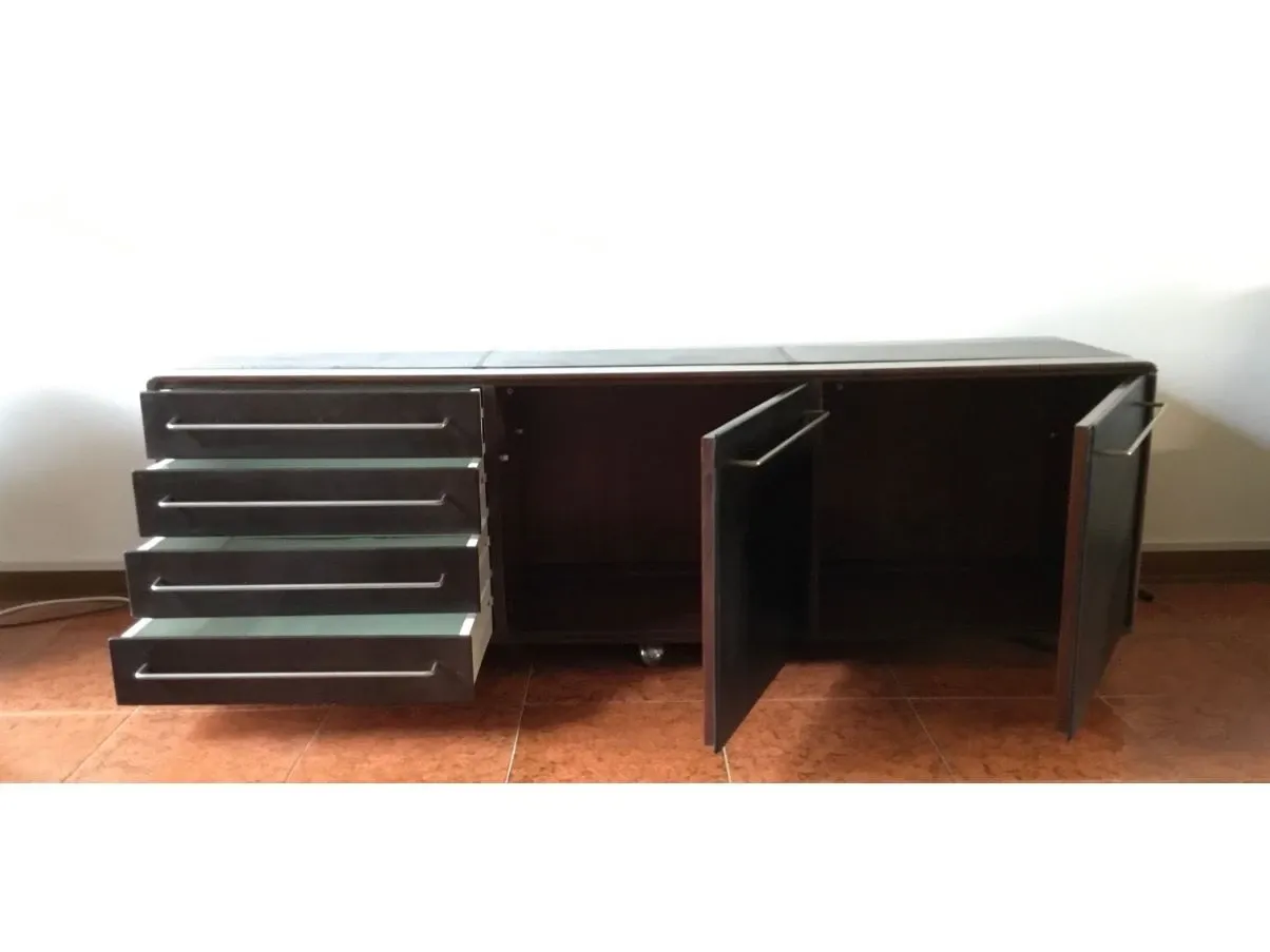 Credenza bassa vintage in legno massello, 3