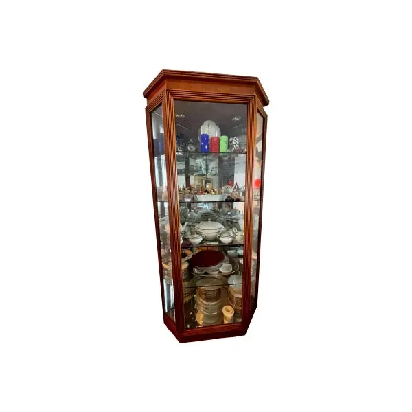 Vintage Glass & Wood Corner Display Cabinet (1985) image