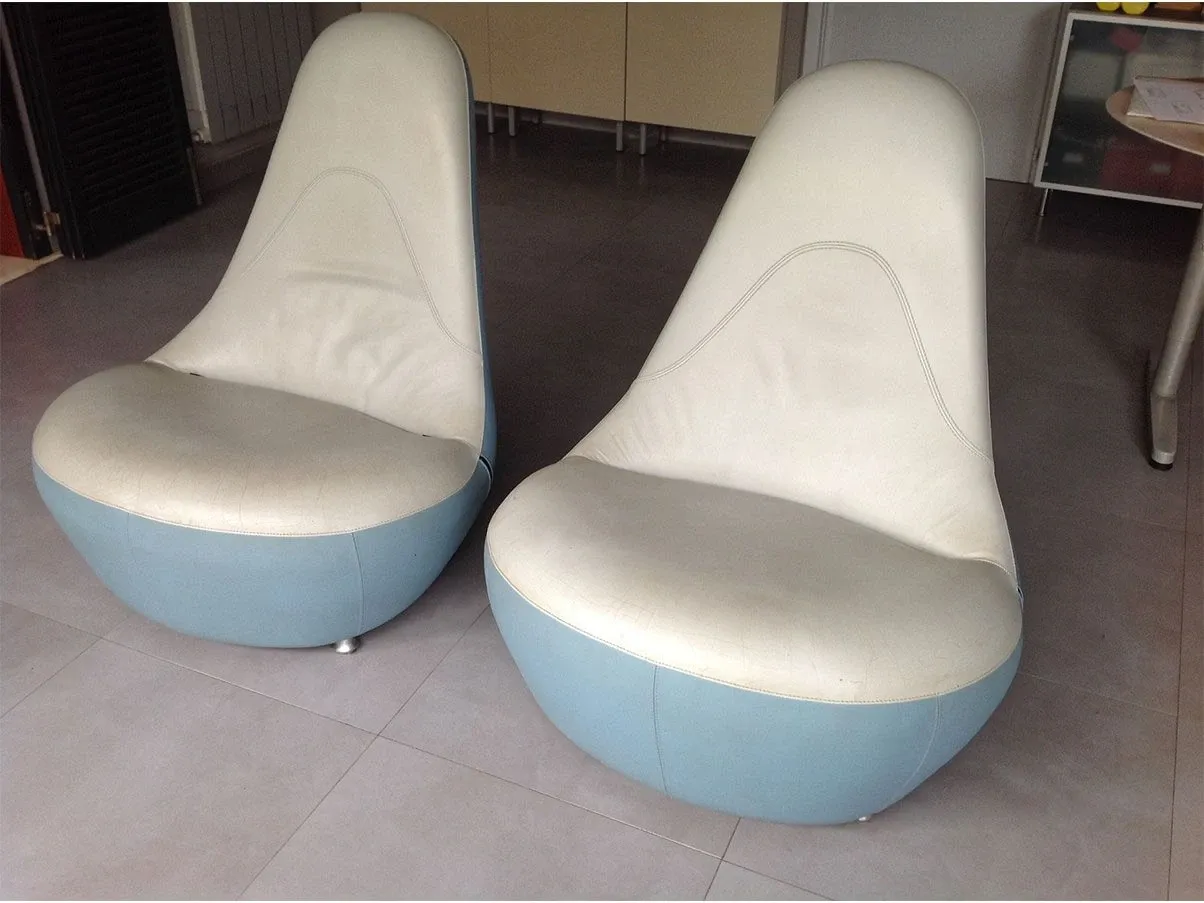 Set 2 poltrone rivestite in pelle (bianco-azzurro) 