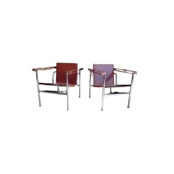 Set 2 LC1 armchairs in steel and leather Cognac, Alivar image