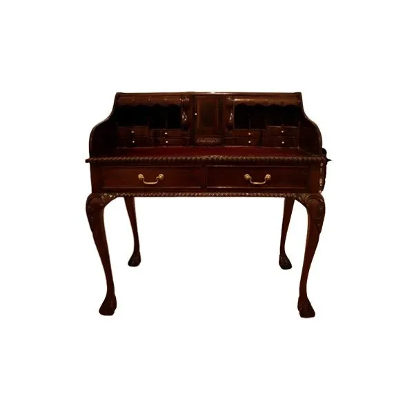 Vintage writing desk in wood and red velvet (1950s), image