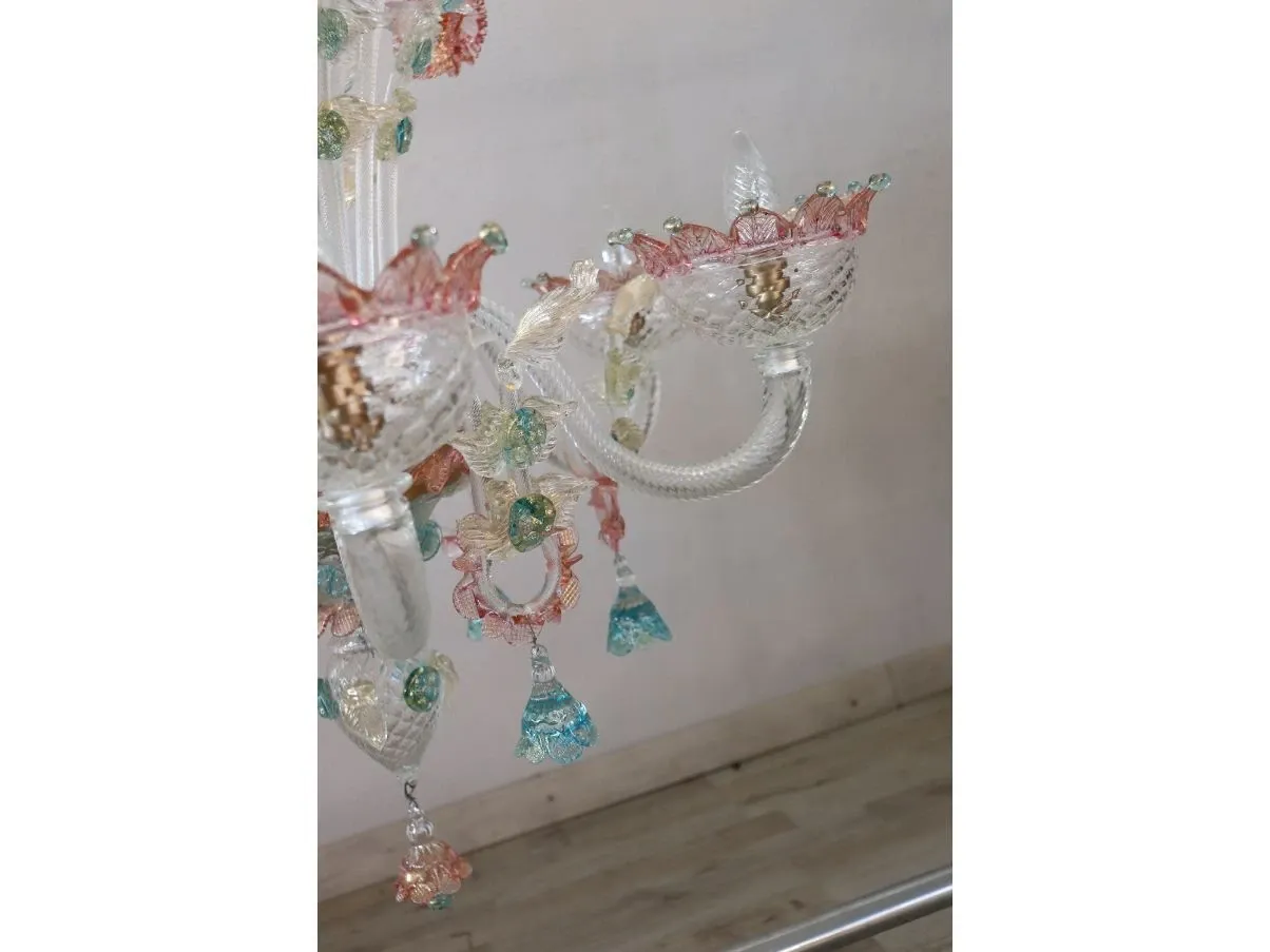 Vintage Murano colored glass chandelier with 6 lights (1980s) 7