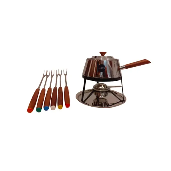 Fondue set in wood and steel, Alessi image