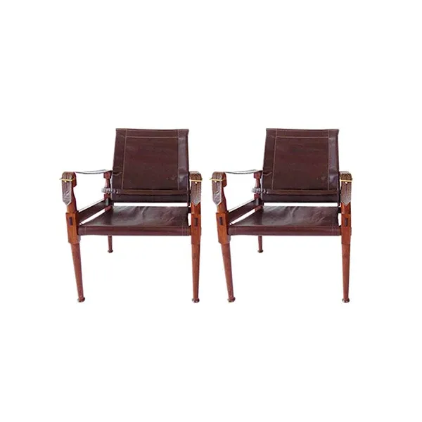 Set of 2 Hayat Safari Roorkee leather armchairs, M. Hayat & Bros image