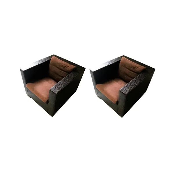 Set 2 poltrone Suitcase in cocco e cuscini in pelle, Minotti 3