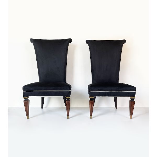 Pair of Deco armchairs in black velvet (50s), image