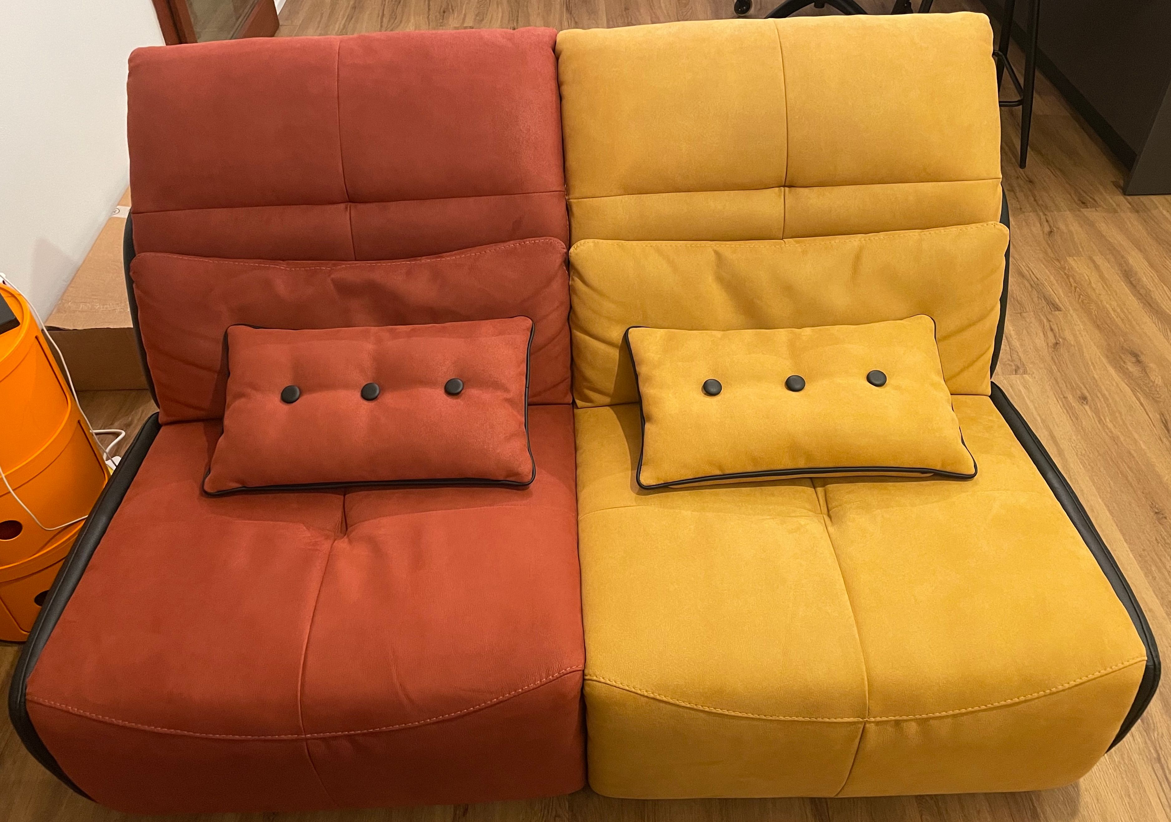 Set of 2 modular Selfy armchairs in fabric (yellow/brick) Details