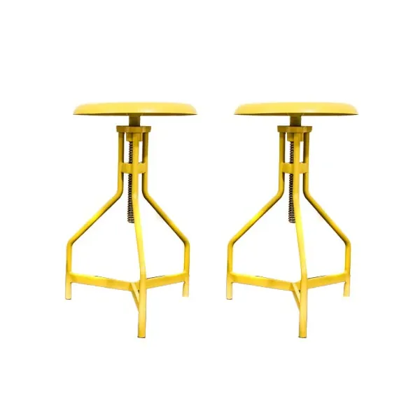 Set of 2 vintage stools in yellow lacquered metal (1970s), image