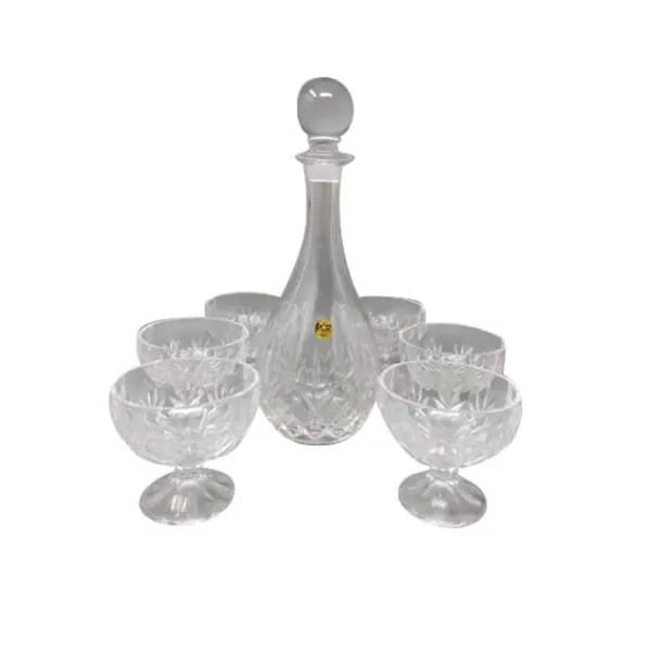 Decanter set and 6 vintage crystal glasses (1960s), image