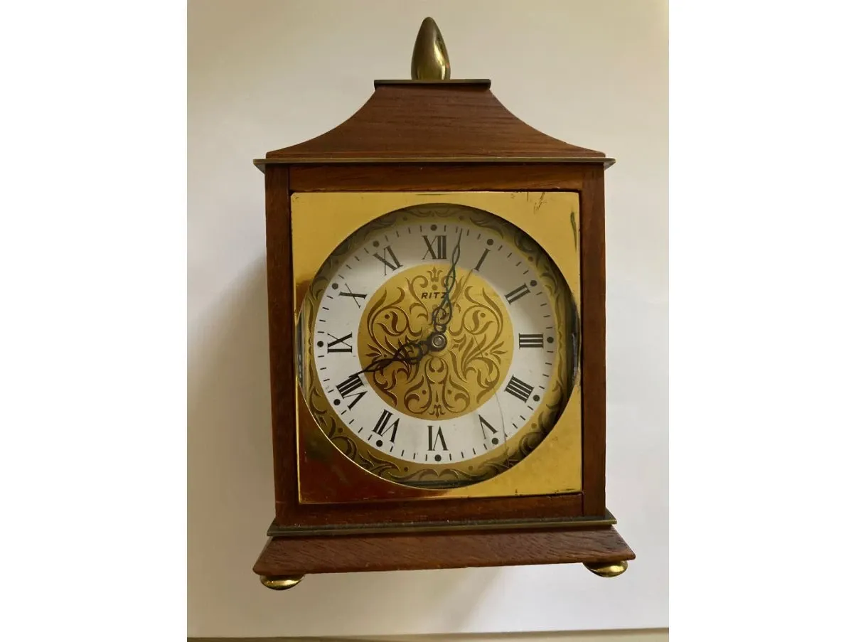 Orologio da tavolo vintage in legno marrone, 3
