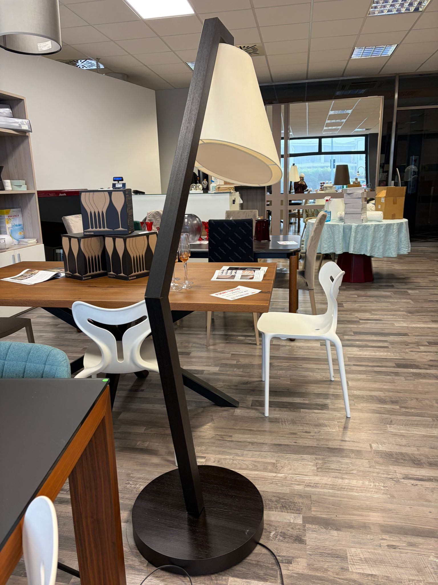 Clint Wooden Floor Lamp in Coffee Color Side