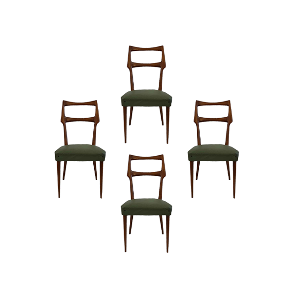 Set 4 sedie in pelle verde e legno vintage (anni '50)