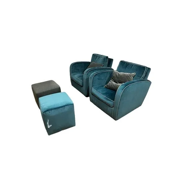 Set 2 poltrone Carmen con 2 pouf, Cava 