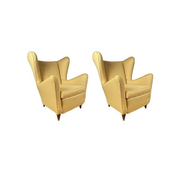 Set of 2 vintage yellow silk armchairs, ISA Bergamo image