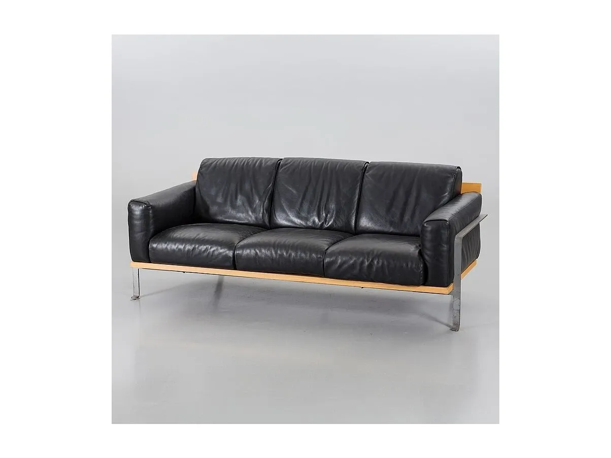 Razius 3-seater sofa in vintage black leather ('800), Matteo Grassi 1