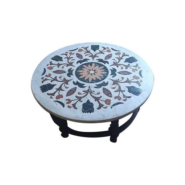 Vintage round coffee table in polychrome marble (1960s), Merlin image