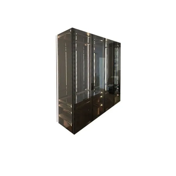 4 glass doors wardrobe with leather details (fumè), Rimadesio image