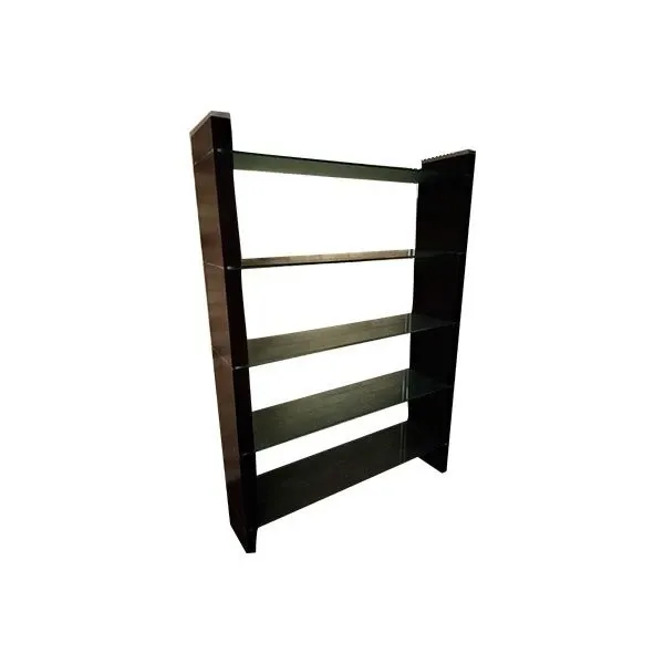 Libreria scaffale moderna in legno wengè e vetro, Miniforms 