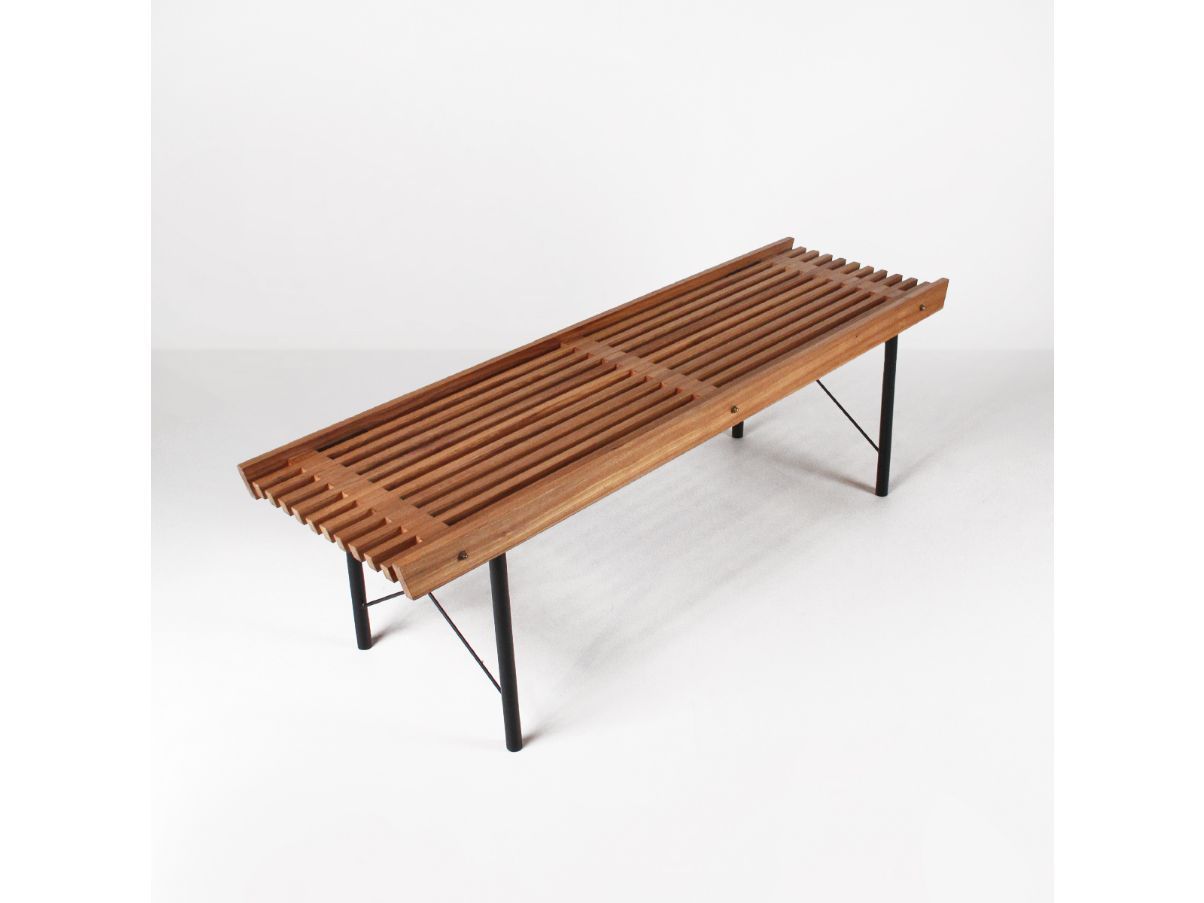 Vintage wood and iron bench (1960s), image