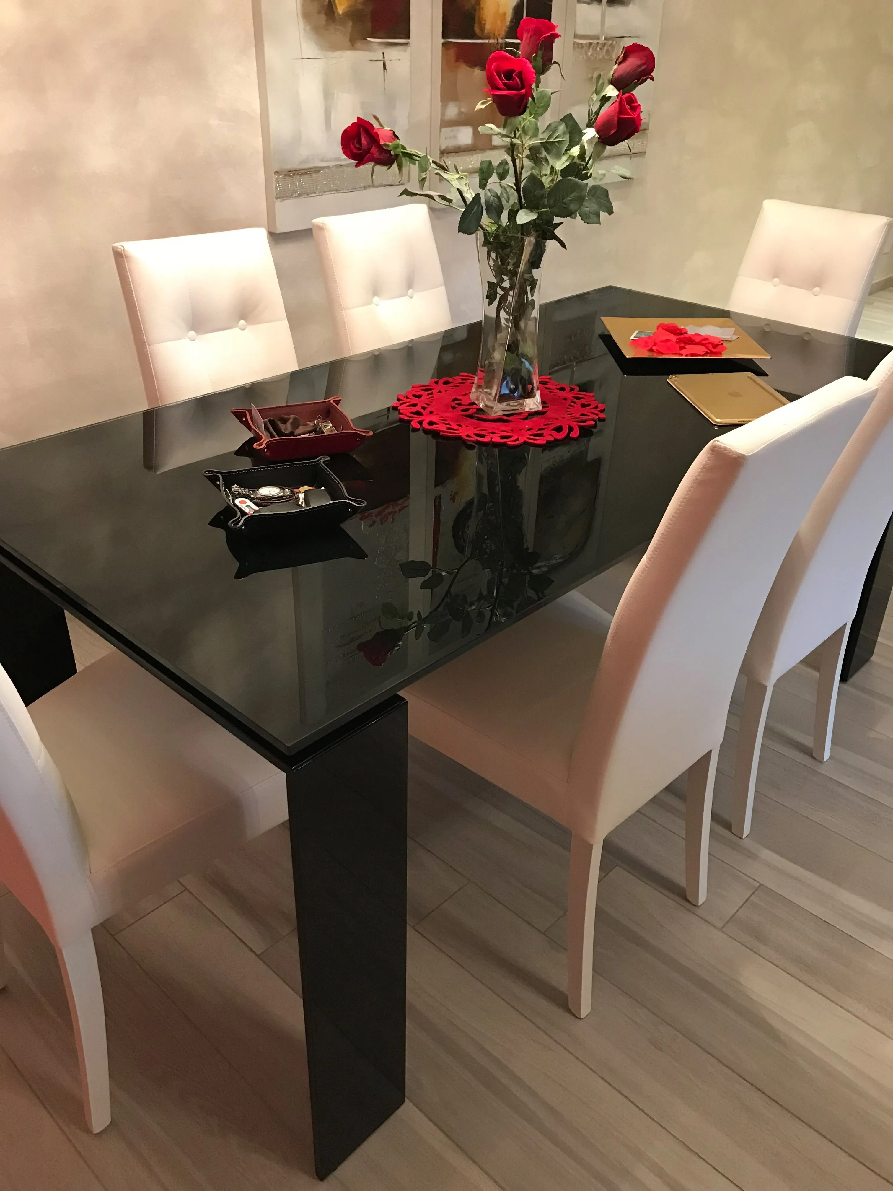 Tavolo elegante Twice con piano in cristallo (nero) 1