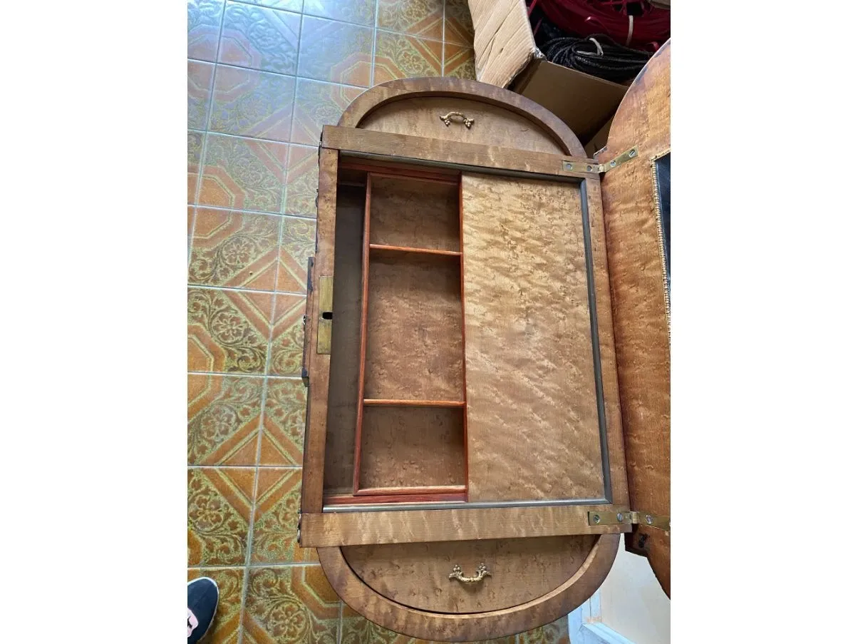 Tavolino vintage in legno intarsiato, 6