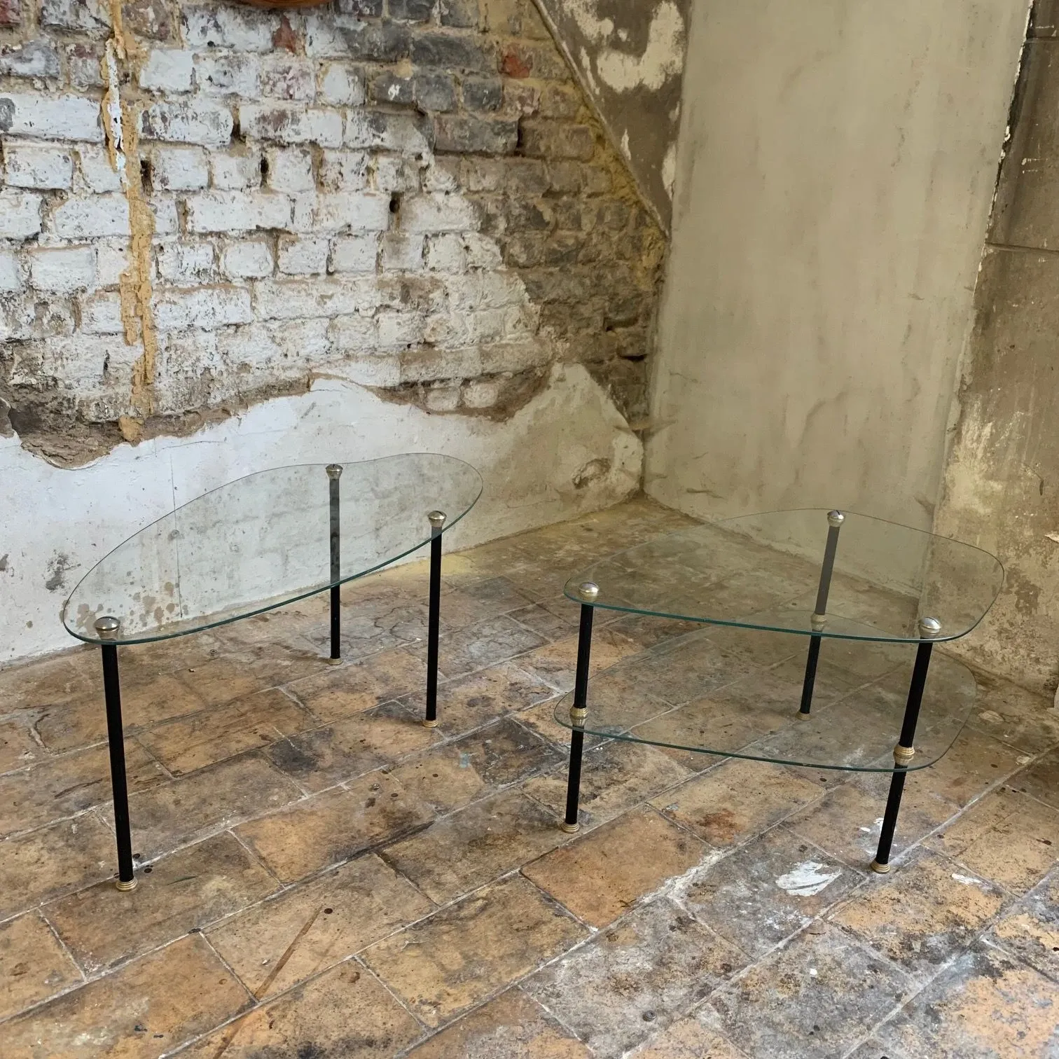 Set of 2 glass and metal coffee tables in the style of Edoardo Paoli (1950s) 2