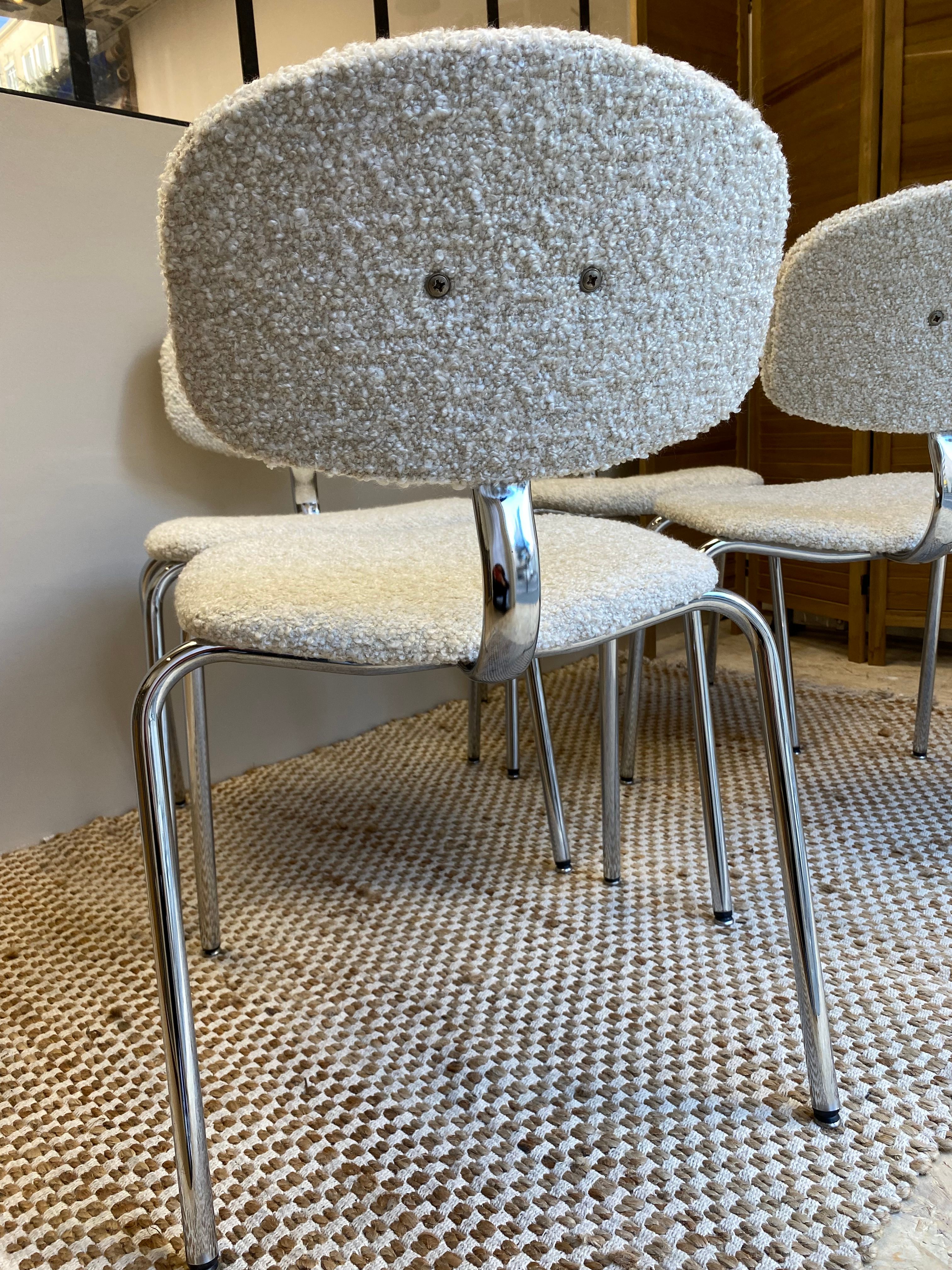 Pierre Paulin White Bouclé Chair Side